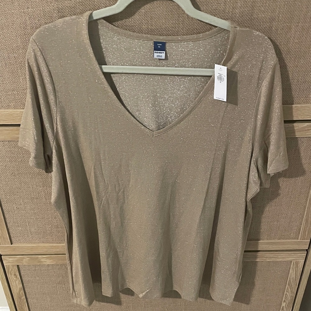 Old Navy Shimmery Taupe V-Neck Short Sleeve Tee